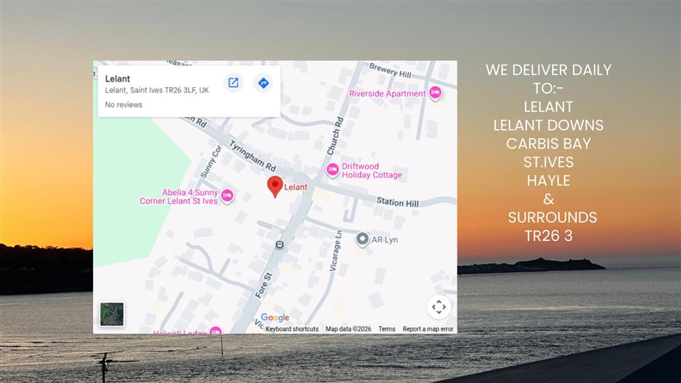 Lelant, Leant Down TR26 3 Map of our delivery area Flowertime Florist